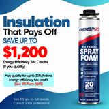CHEMSPRO spray foam insulation can in an energy-efficiency promotional graphic.