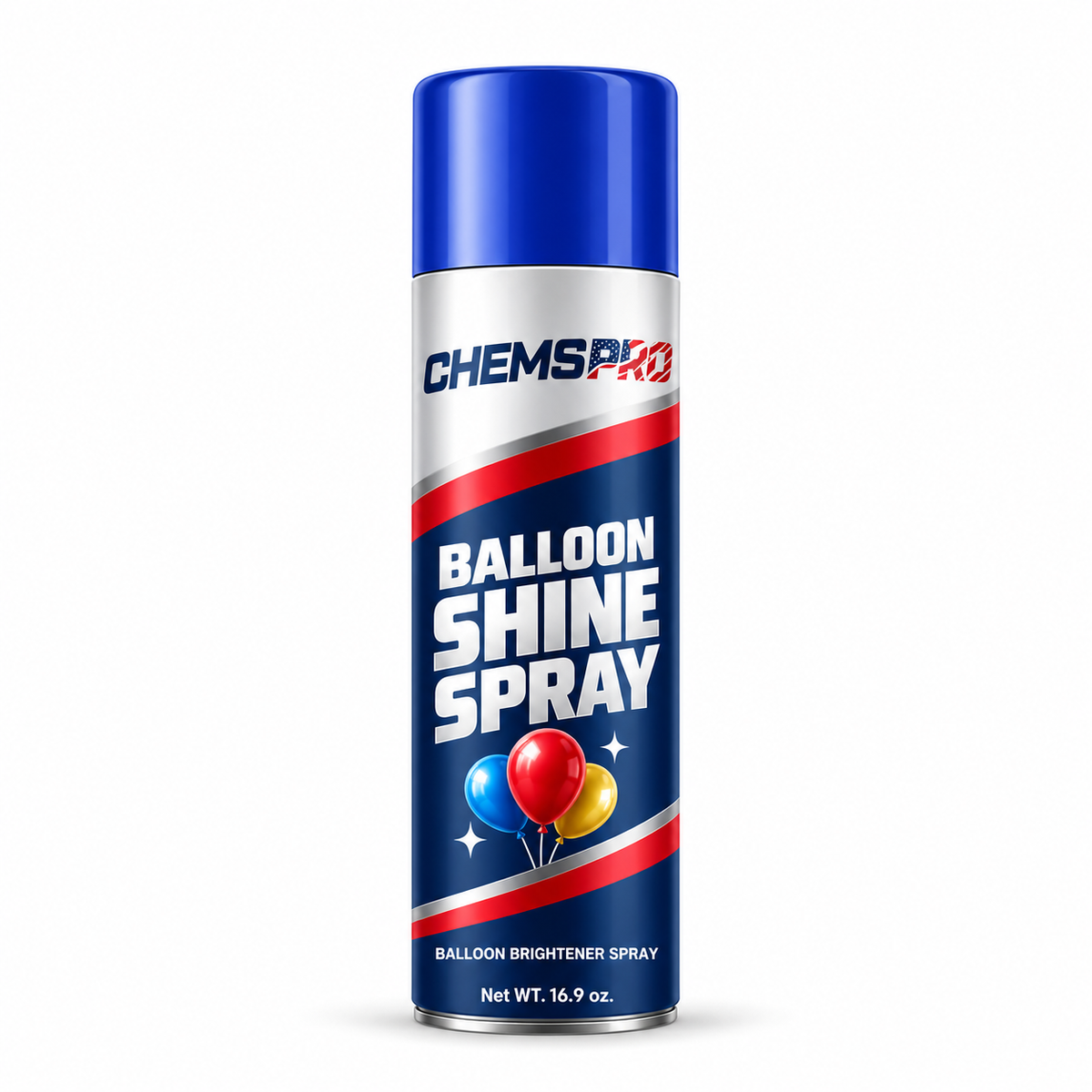 CHEMSPRO Balloon Shine Spray 16.9 oz aerosol can with blue cap on a white background