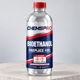 CHEMSPRO Bioethanol Fireplace Fuel red-capped 1-liter bottle on a pale stone display